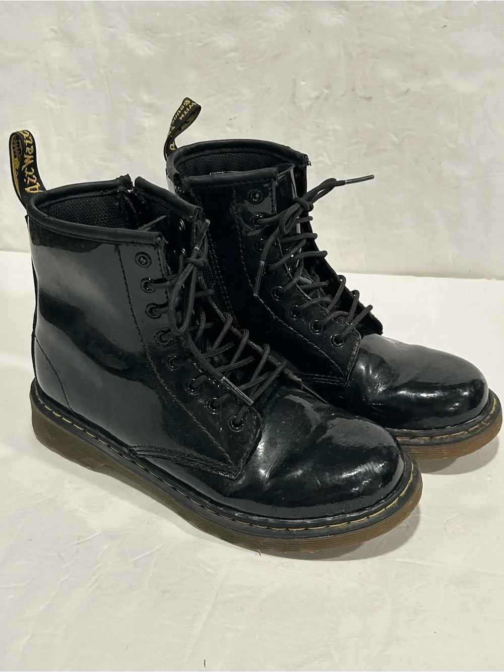 Dr. Martens Youth 1460 Black Patent Leather Zip Up Boots Size 3 US Kids